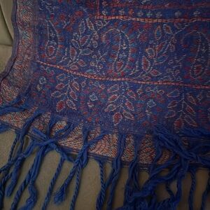 27 x 64 vintage blue and purple Pashmina  scarf with tassels